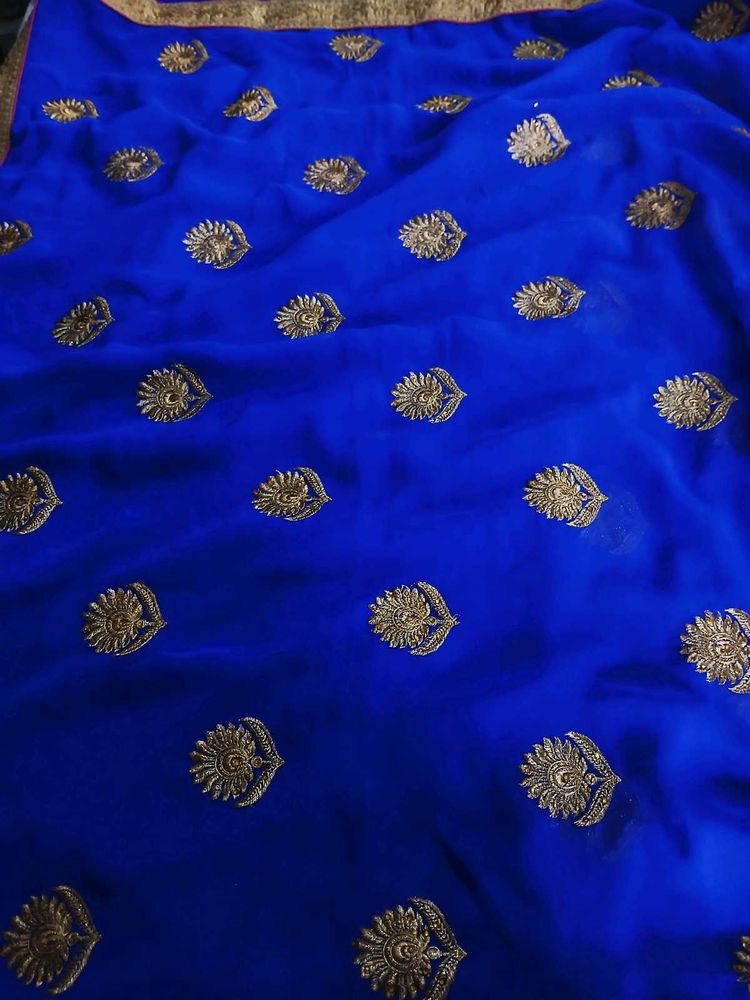 Elegant Blue Embroidered Saree