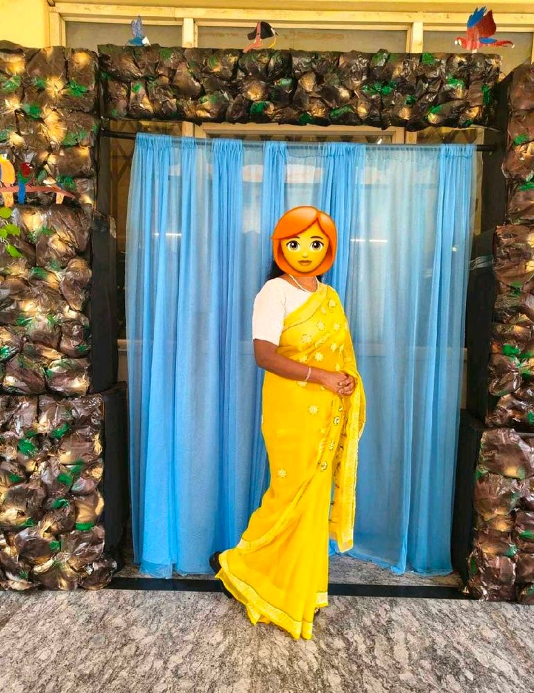 Elegant Yellow pure georgette chikankari Saree