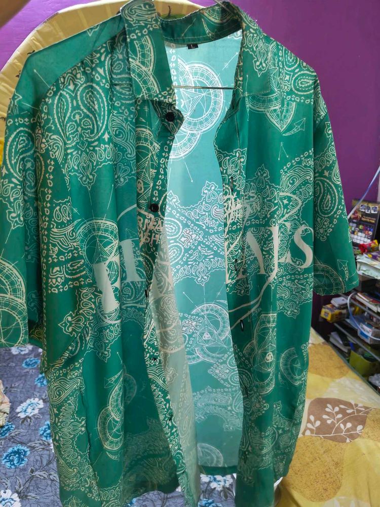 Men's Green Paisley Print Short Sleeve Shirt