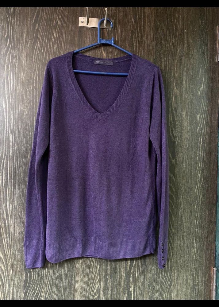 V-Neck Purple Knit Sweater