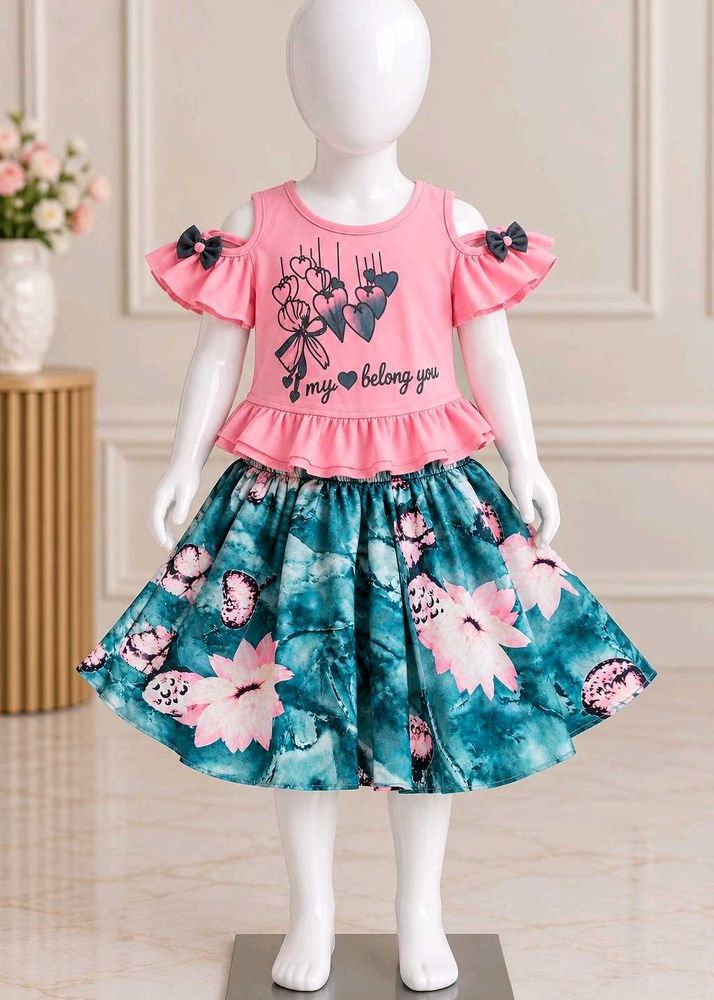 Cute Pink Top &amp; Floral Skirt Set