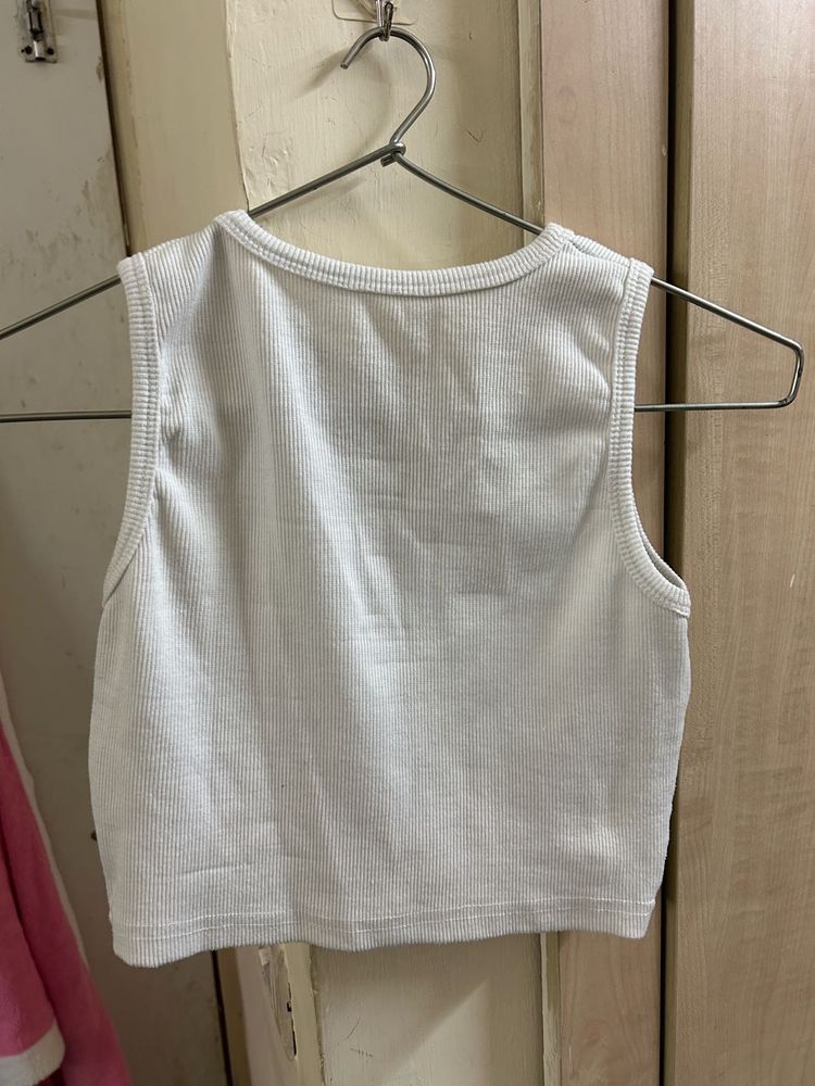 Ribbed White Sleeveless Crop Top