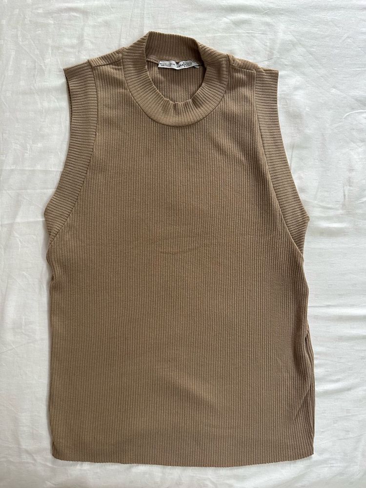 ZARA Sleeveless Mock Neck Ribbed Top