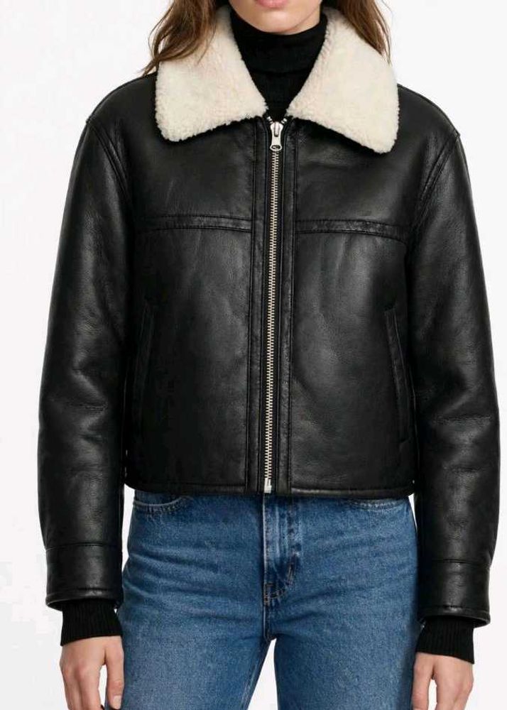 Vtg Cropped Aviator Shearling Jacket