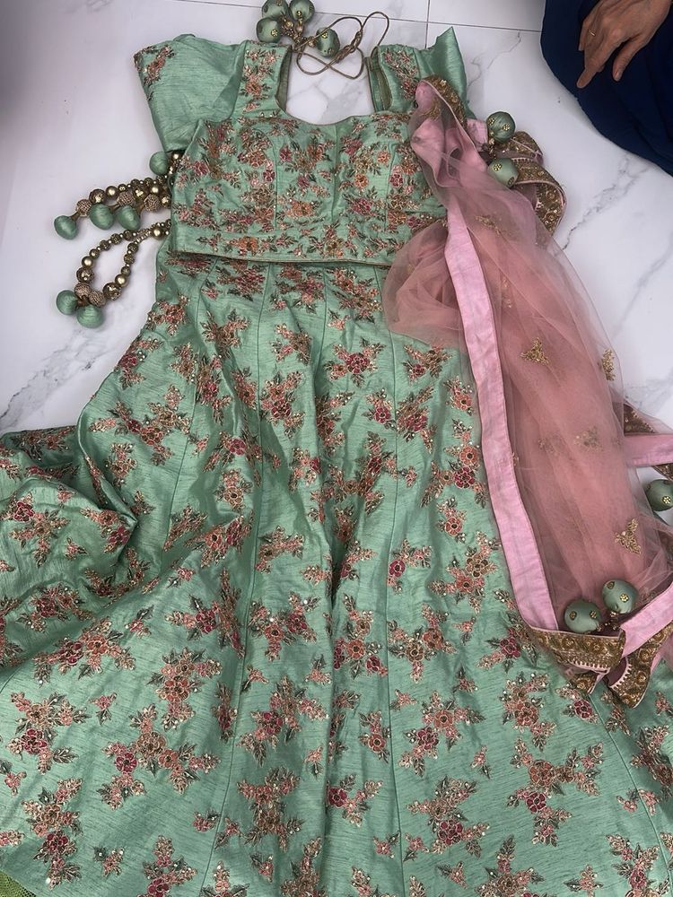 Mint Green Embroidered Lehenga Choli