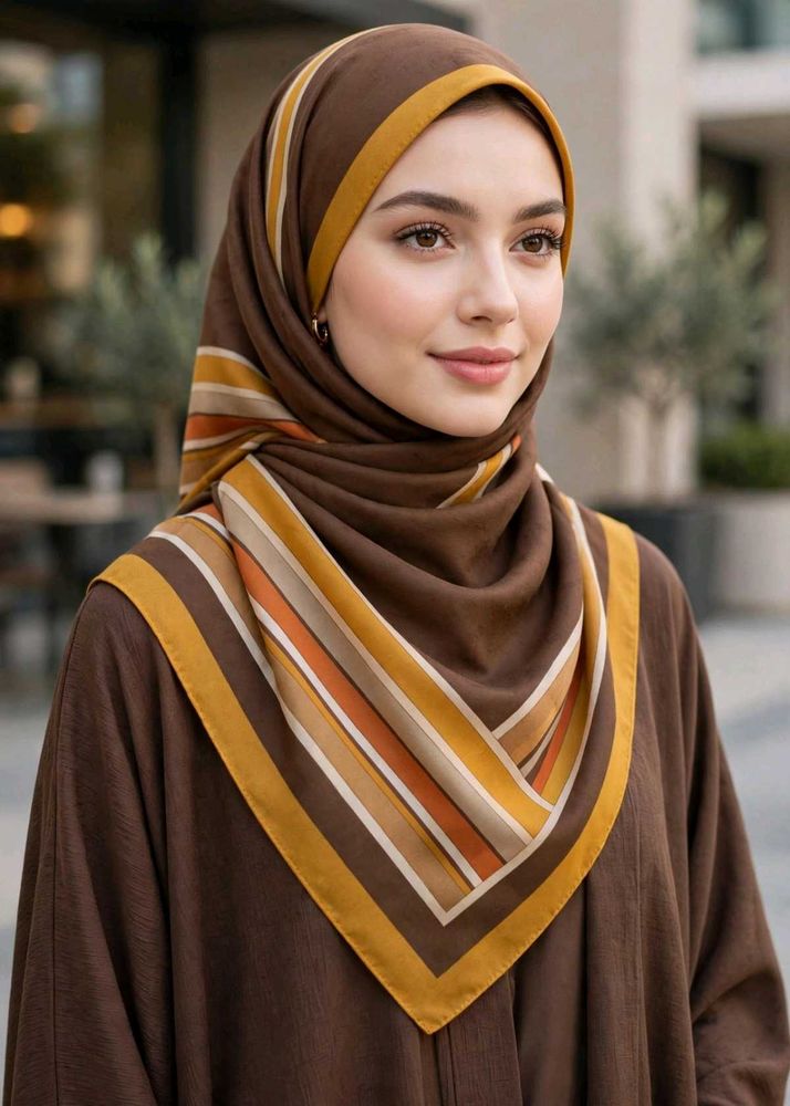 Stylish Striped Brown Hijab Scarf