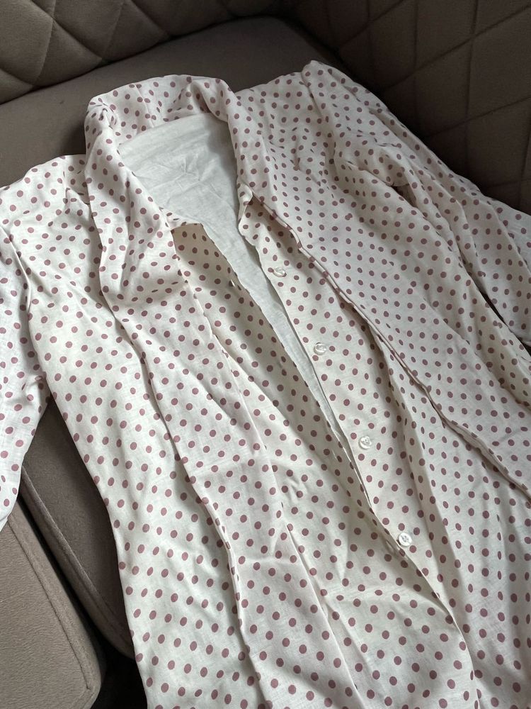 ✨ Elegant White &amp; Pink Polka Dot Shirt