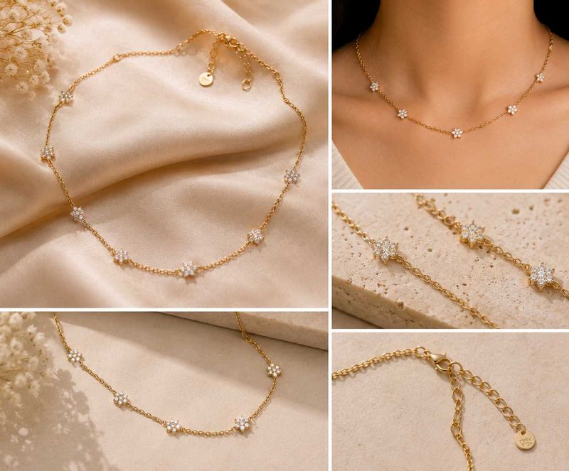 Delicate gold flower and 2 step necklace