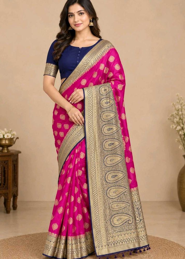 Beautiful Pink Banarasi Silk Saree