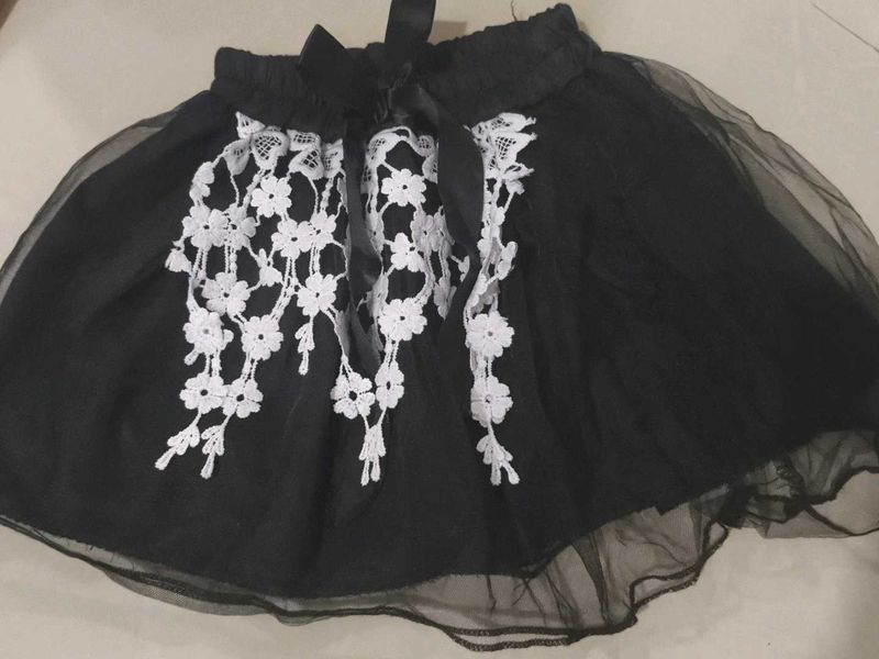 Black Tulle Skirt with White Lace