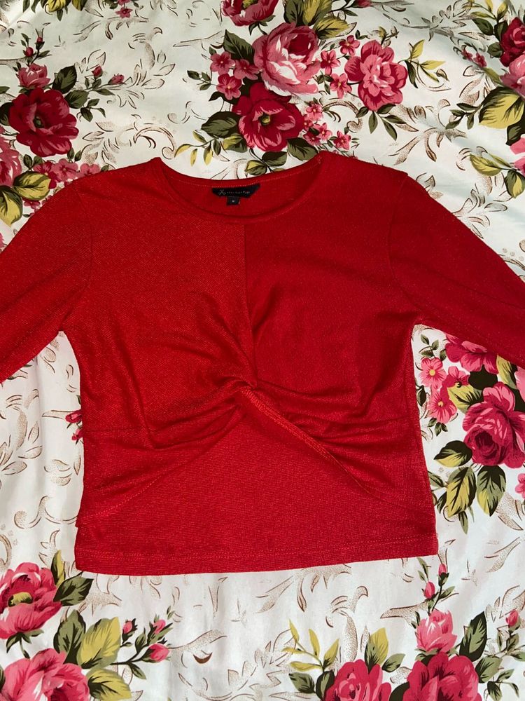 Vibrant Red Ruched Twist Top