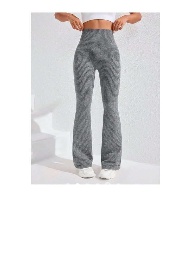Savana Grey Ribbed Flared Pants