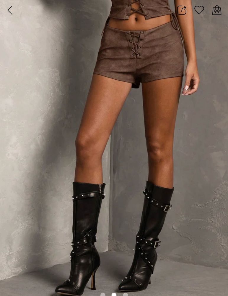 Lace-Up Faux Suede Shorts