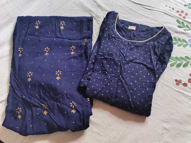 Navy Blue Printed Kurta plazzo Set