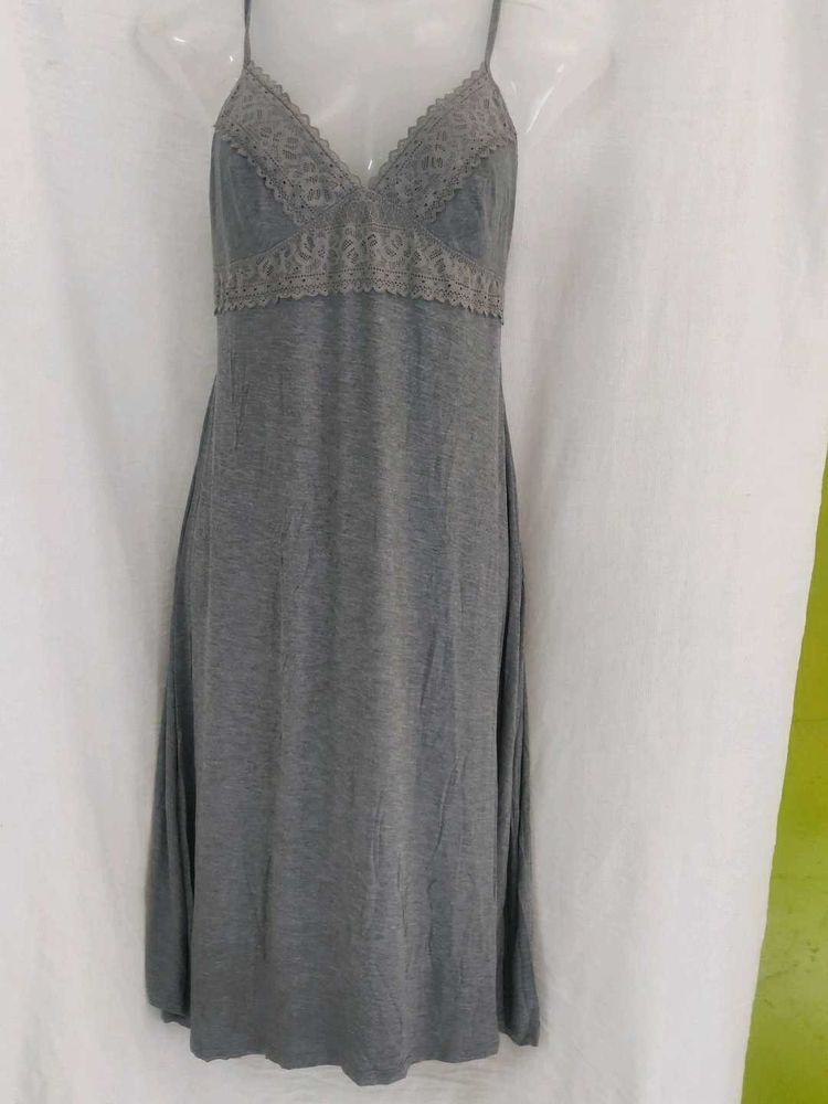 M&amp;S Gray Lace Trim Cami Nightgown