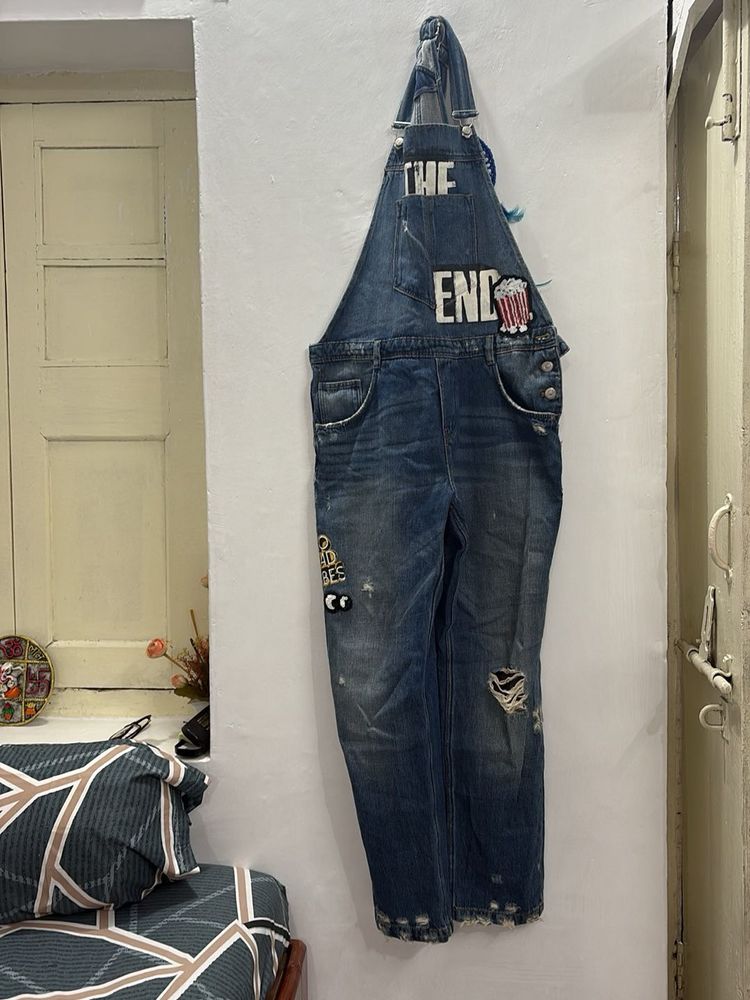 Distressed Denim Overalls