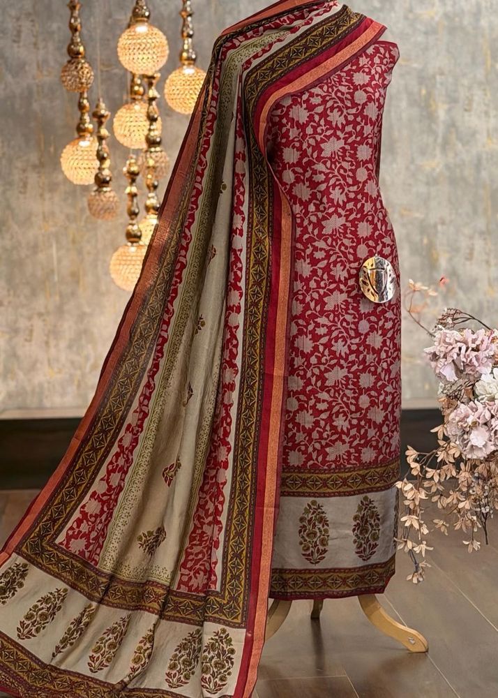 Beautiful Red Printed Kurta Set with Dupatta