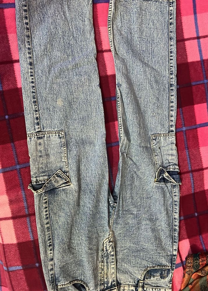 Blue Denim Cargo Pants