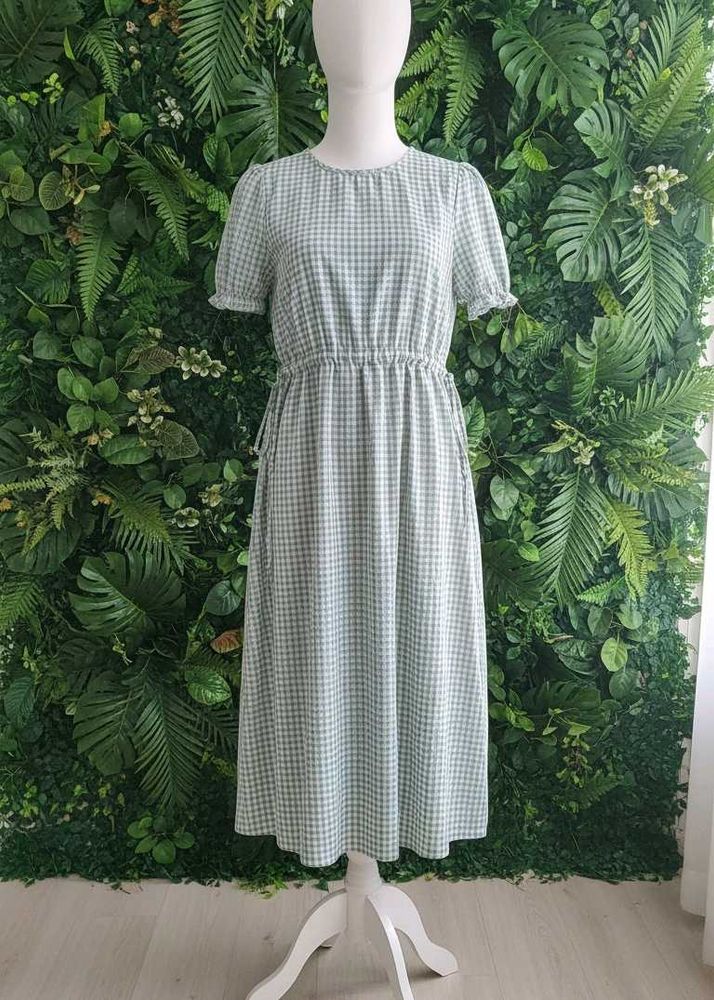 Green Gingham Midi Dress