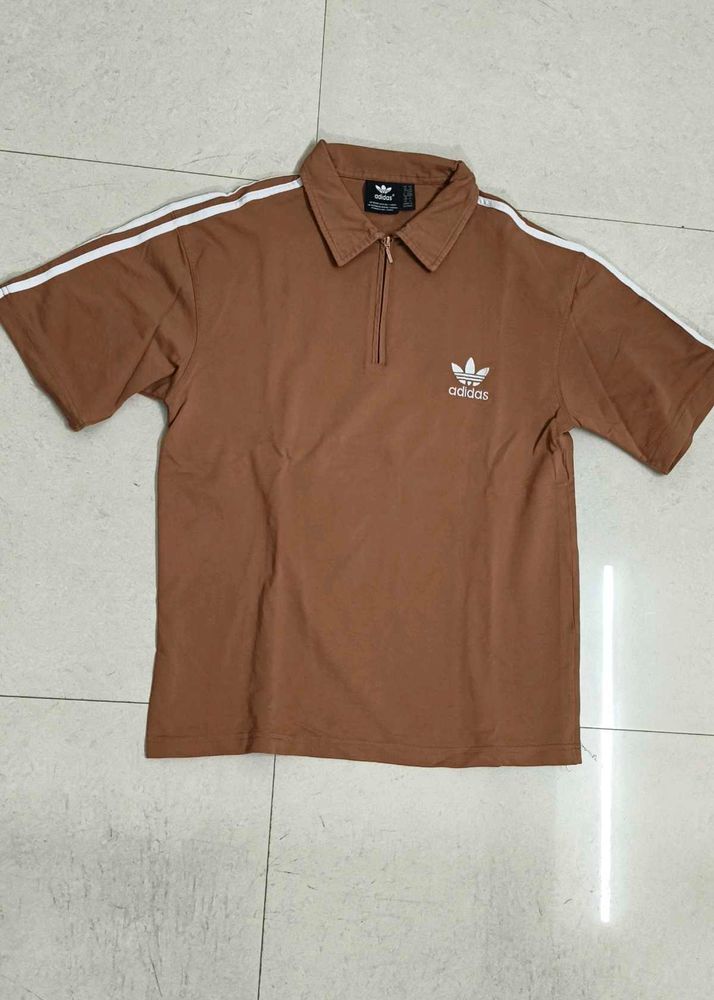Adidas Brown 1/4 Zip Polo T-Shirt