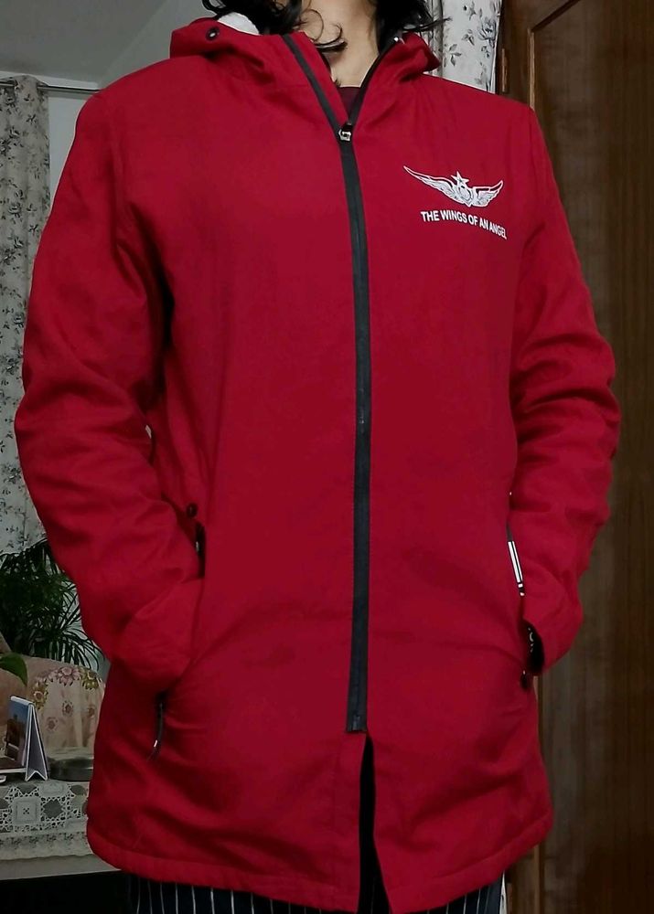 Stylish Red Hooded Jacket