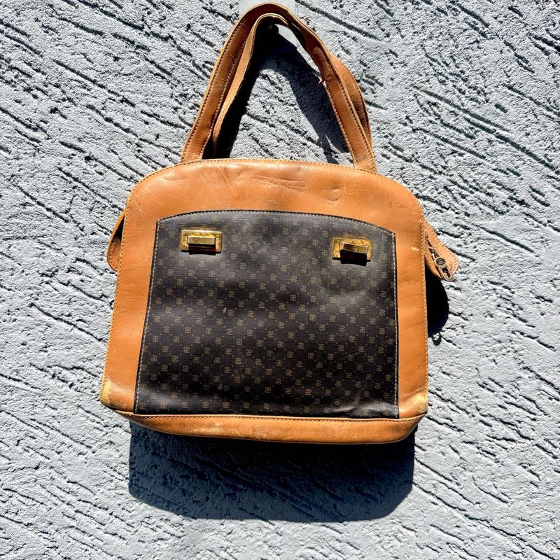 Vintage Logo Print Leather Handbag