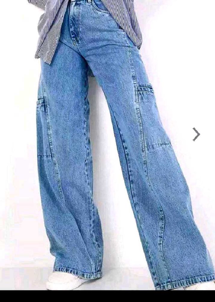 Wide Leg Blue Denim Jeans