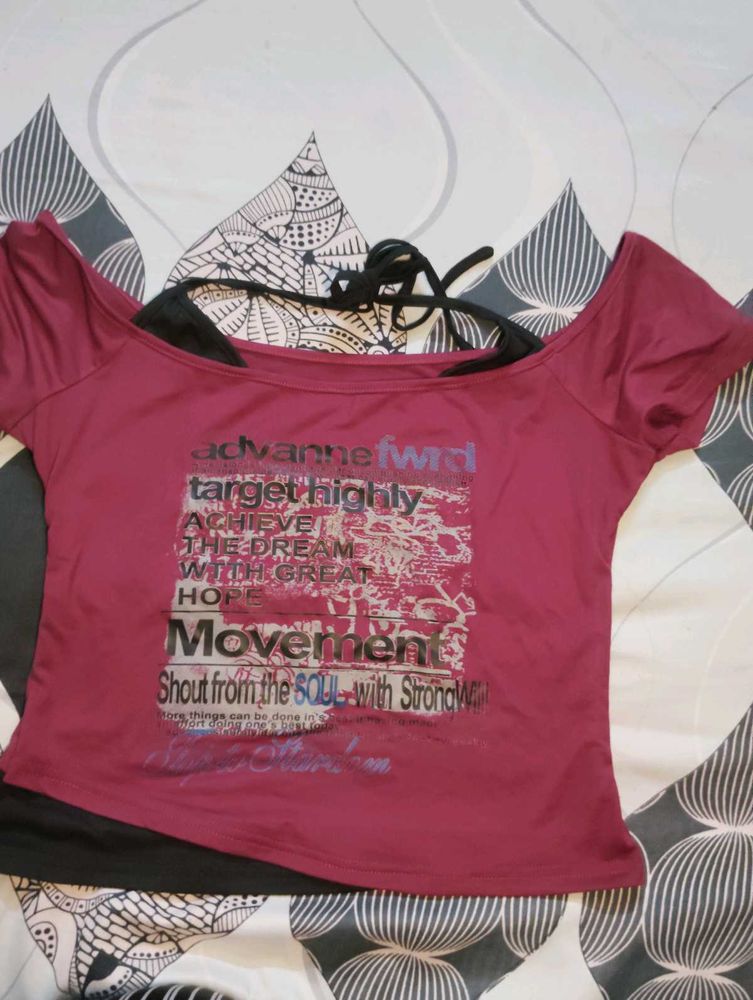 Off-Shoulder Graphic Print Top