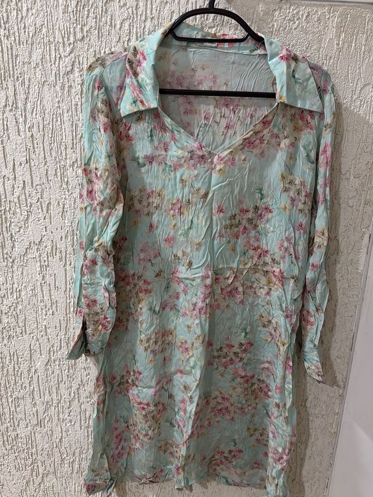 Light Blue Floral Print Kurta size L