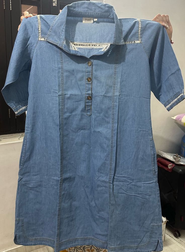 Blue Denim Collared Dress