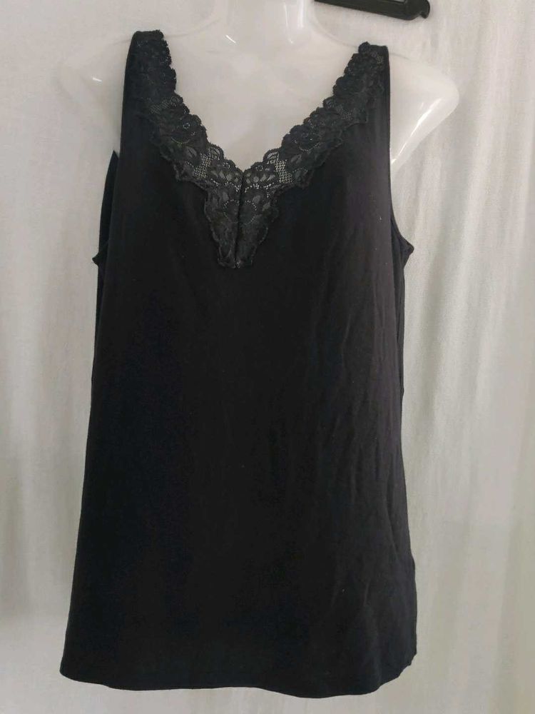 Black Lace Trim Tank Top