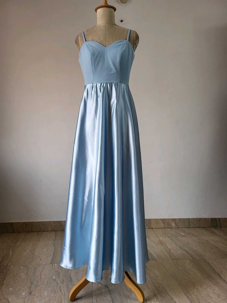 Elegant Light Blue Satin Maxi Dress