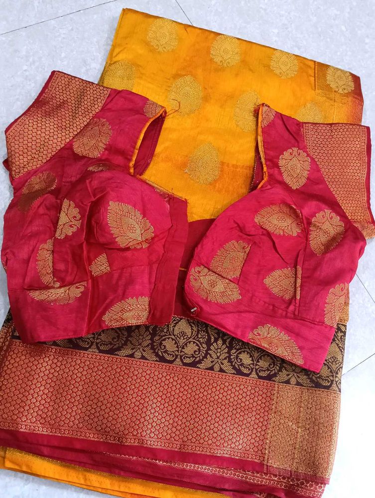 Vibrant Yellow Saree with Brocade Blouse