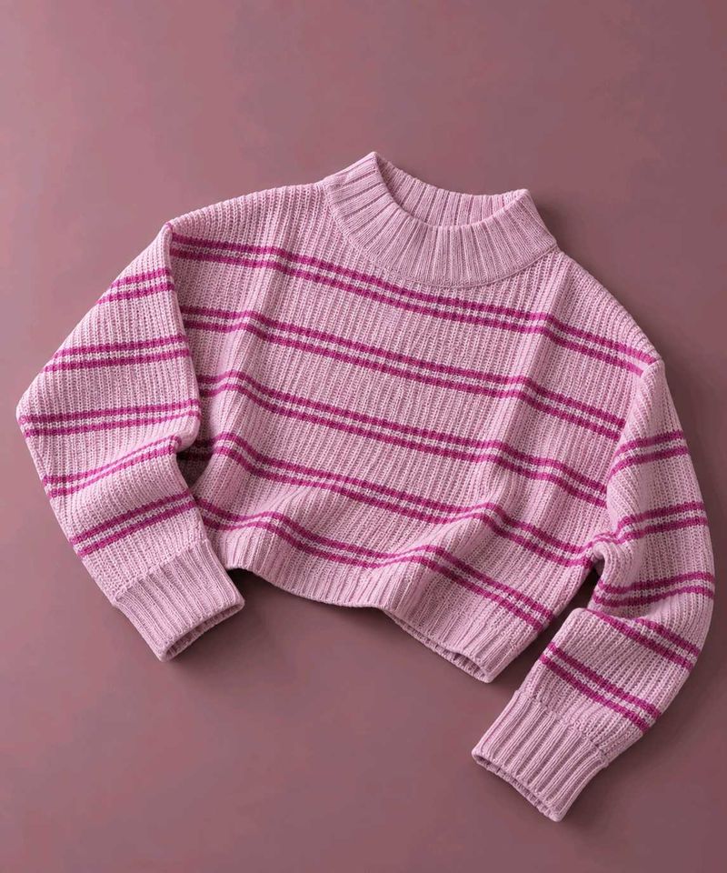 PINK &amp; MAGENTA STRIPED CROPPED KNIT SWEATER