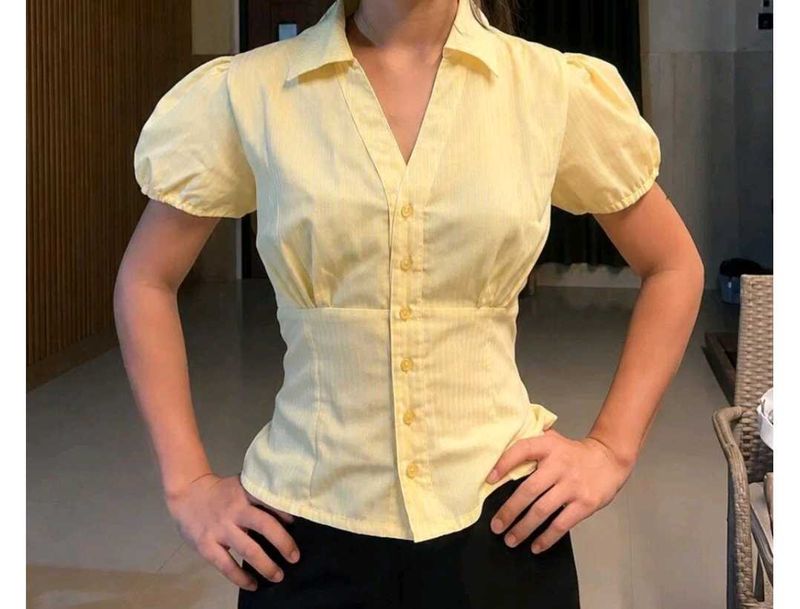Chic Yellow Puff Sleeve Blouse