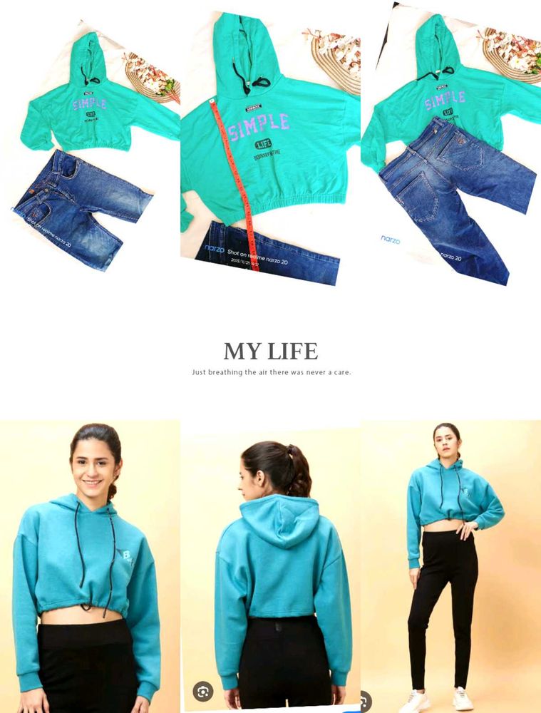 Stylish Teal Hoodie &amp; Jeans Set