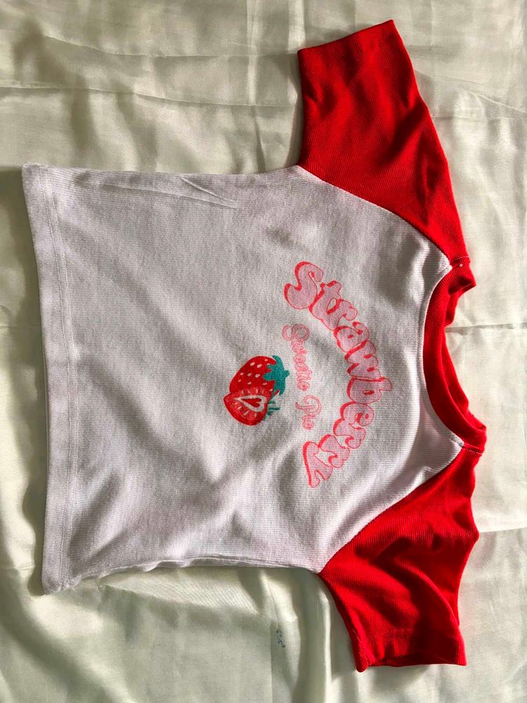 Cute Strawberry Graphic Crop Tee