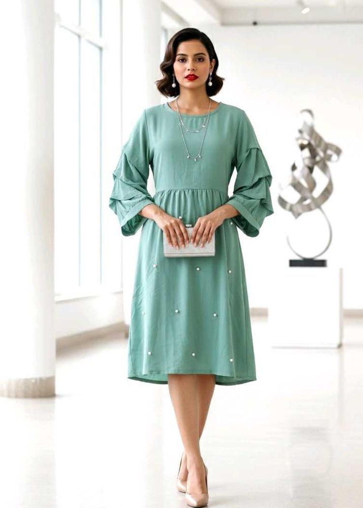 Pluss Green Olive Ruffled Sleeve Dress