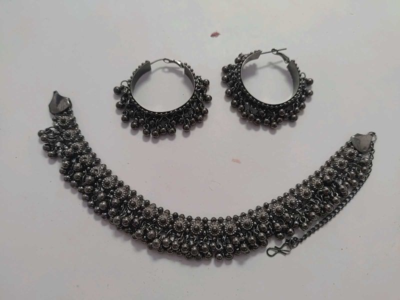 Oxidized Silver Necklace &amp; Earrings Set