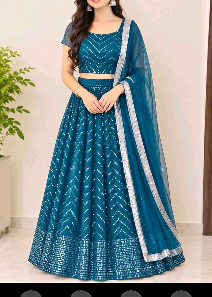 Teal Sequined Lehenga Choli Set