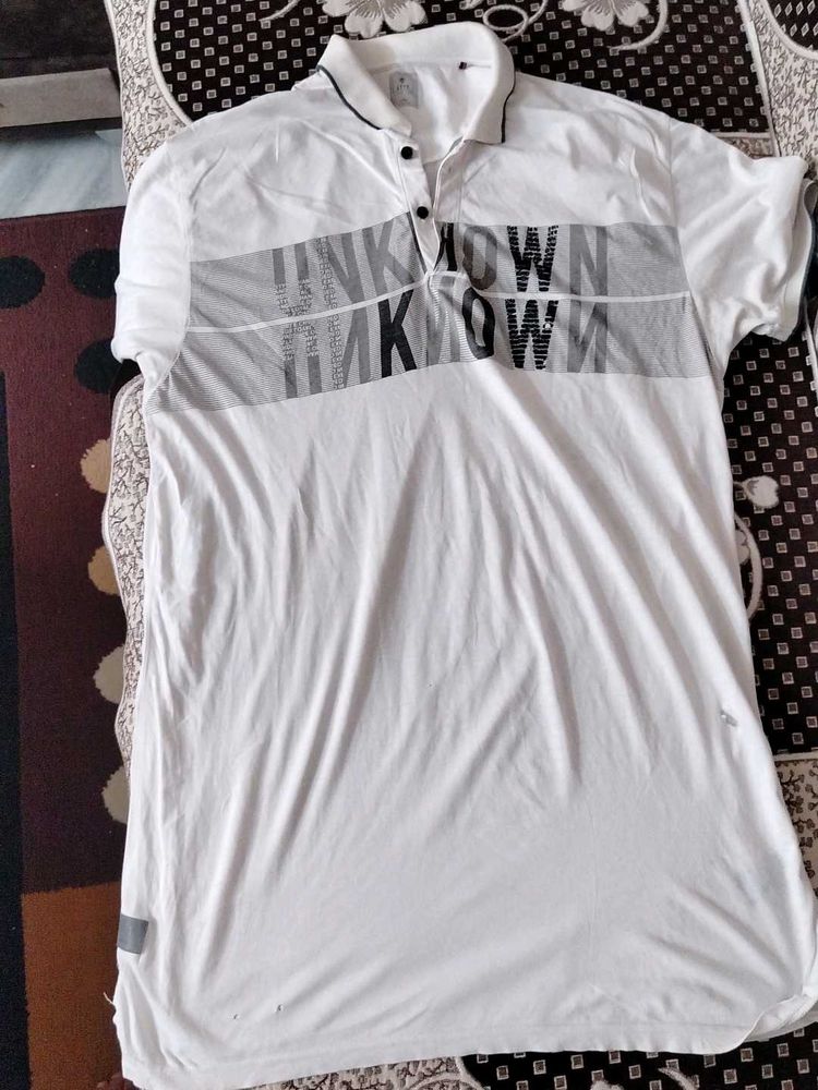 Men's White Graphic Print Polo T-Shirt