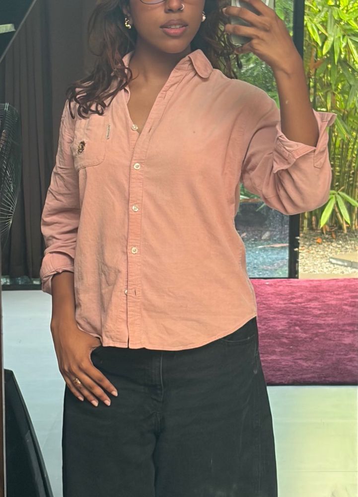 Vintage Dusty Pink Corduroy Button-Up Shirt