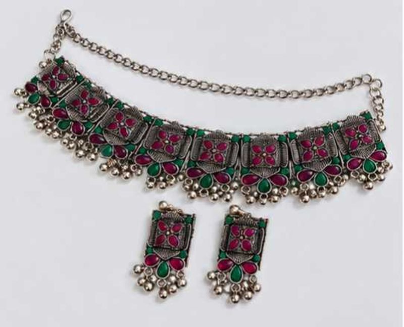 Oxidised Silver Necklace &amp; Earrings Set