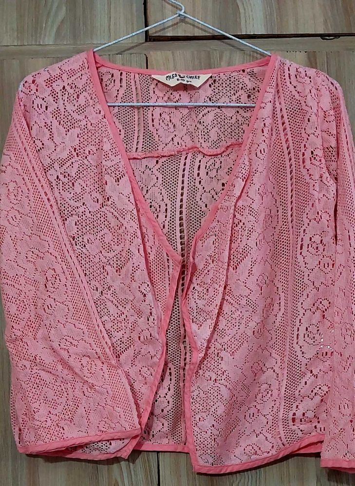 Elegant Pink Flower Lace Shrug