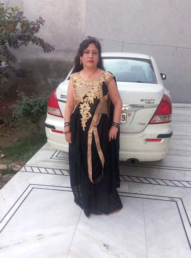 Elegant Black &amp; Gold Ethnic Saree Style Gown