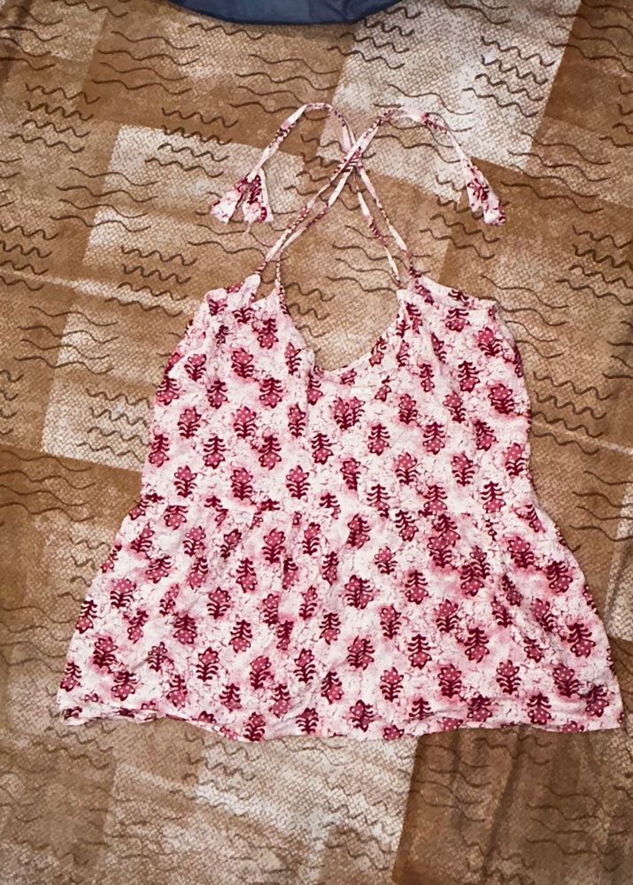 Cute Pink Floral Halter Top