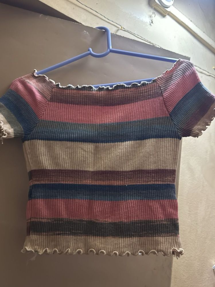 Striped Off-Shoulder Crop Top