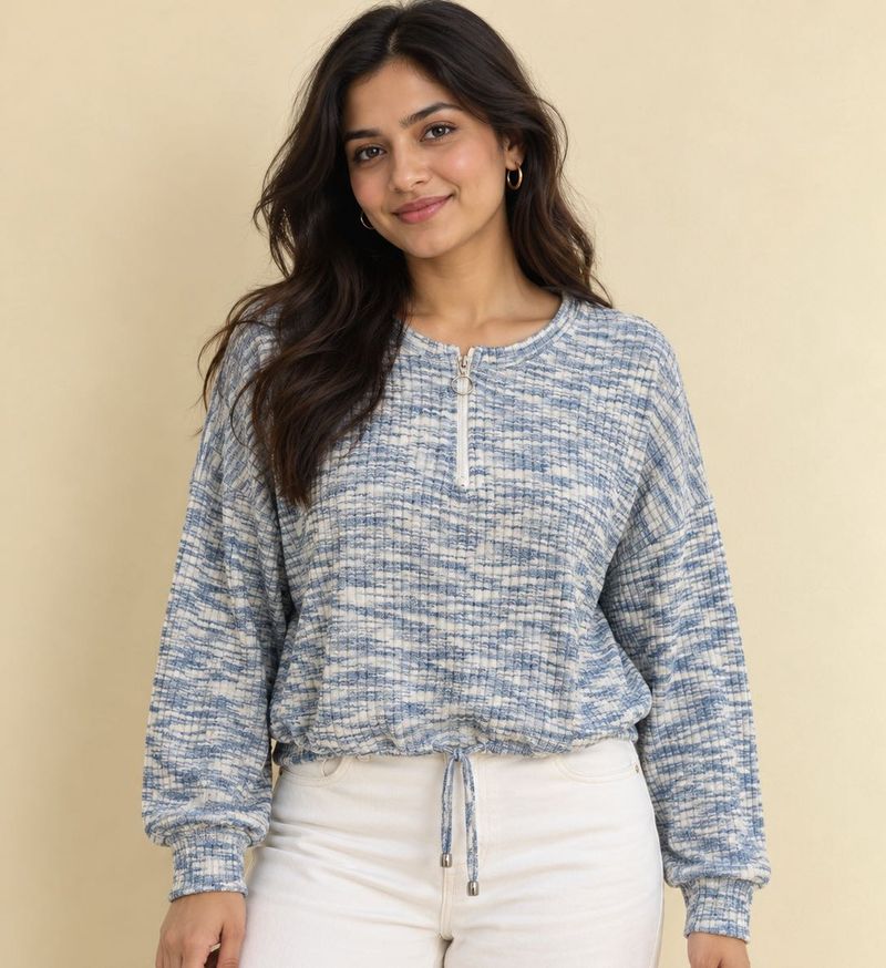 Blue Marled Quarter-Zip Sweatshirt