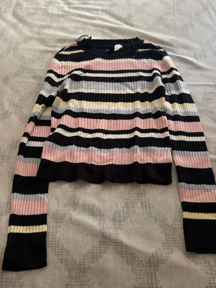 Striped Ribbed Knit Sweater