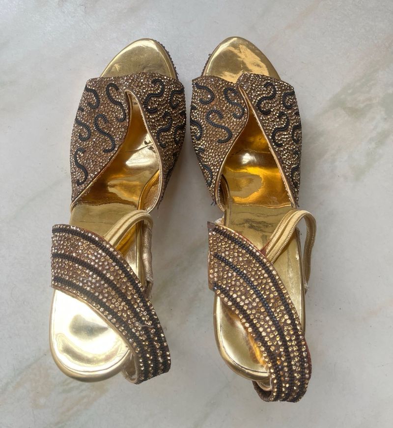 Elegant Gold Embellished 4 Inch Heels